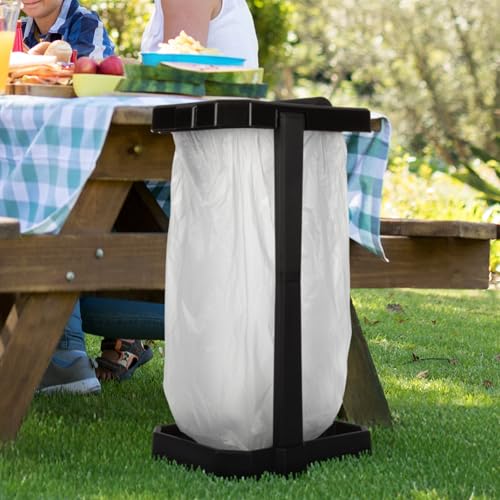 Wakeman Heavy Duty Black Trash Bag Portable Trash Bag Holder Stand with 7 Bags - Collapsible Trash Can Camping, RV, Kitchen, or Tailgate Party Garbage Bag Holder - color: Heavy Duty Black