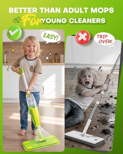 Toddler Spray Mop-Montessori Toys Mini Size Cleaning Mini Mop that Really Spray -Kid Pretend Play Toys Gift for Toddlers Girls Boys - size: Green, style: Spray Mop