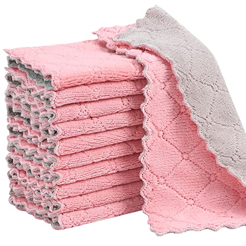 Rachan 11Pack Kitchen Dish Cloths Reusable Dish Towels,Super Absorbent Coral Velvet Cleaning Cloths for Cleaning Tableware, Kitchen, Bathroom(Pink grey10 x 6") - color: Pink-grey11