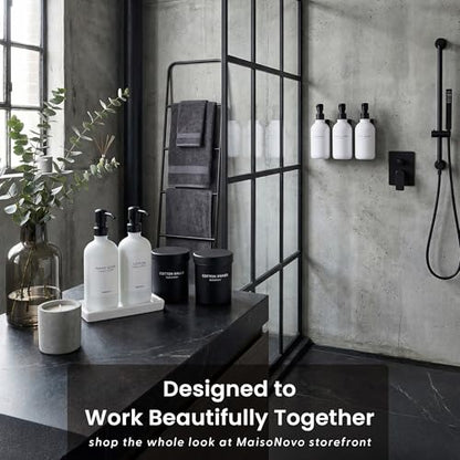 MaisoNovo Bathroom Soap Dispenser Set- Soap and Lotion Dispenser Set with White Soap Dispenser, Black Pumps & Ceramic Tray - color: White Bottles/ Black Pumps/ White Ceramic Tray