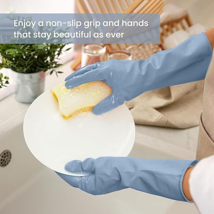 Durable Tendon Skin-Friendly Cleaning Cloths - Reusable Waterproof,Non-Slip Household Dishwashing Rubber Gloves - color: Blue, size: Large