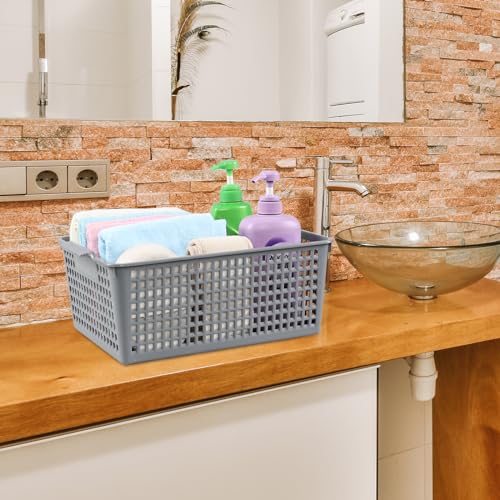 Set of 3 Large Plastic Baskets, Plastic Storage Bin Organizer, Gray | Durable Plastic, Home Organization, Space - Saving Storage, Suitable for Shelves, Closets, Cabinets, Bathrooms and Offices