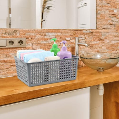 Set of 3 Large Plastic Baskets, Plastic Storage Bin Organizer, Gray | Durable Plastic, Home Organization, Space - Saving Storage, Suitable for Shelves, Closets, Cabinets, Bathrooms and Offices