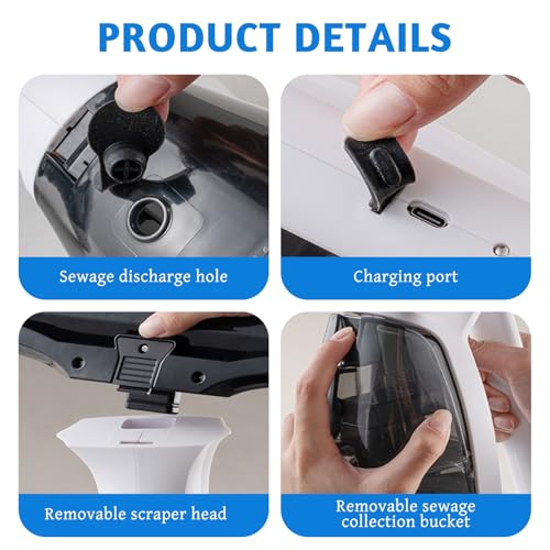 Window Vacuum Rechargeable, Handheld Window Vacuum Squeegee Cordless with Spray/Wipe/Suck up Water, 2KPa Powerful for Mirror Glass Windshield