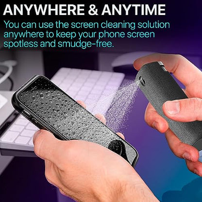 IO CLEAN Mini Screen Cleaner Spray – Finger Proof Screen Cleaner for Smartphones, iPads, MacBooks, Laptops, Car Screens, Touchscreens – 3in1 Mist Cleaner, Microfiber Cloth and Cover (Navy Blue) - color: Navy blue