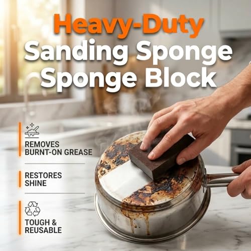 Magic Cleaning Sponge, Nano Carborundum Sponge Scrub Pad for Heavy Duty Cleaning, Cleaning Eraser for Pots Pans BBQ Grill Stainless Steel Kitchen Cookware (2)