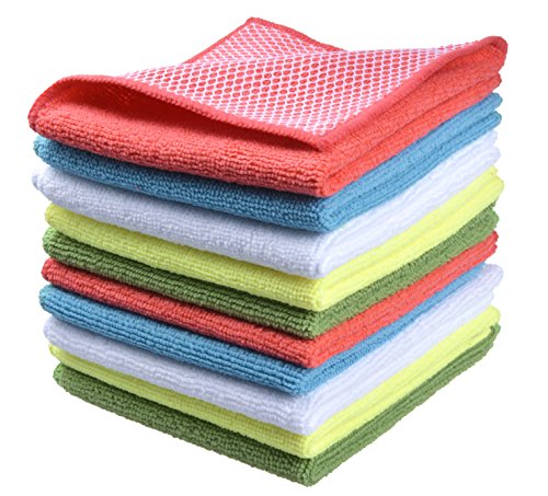 SINLAND Microfiber Dish Cloths for Washing Dishes Towels Best Kitchen Washcloth Cleaning Rags Cloths with Poly Scour Side - Used for Plates, Bowls and Dishes, 5 Color Assorted 12inchx12inch 10pack - color: Assorted Color, size: 12inchx12inch 10pack