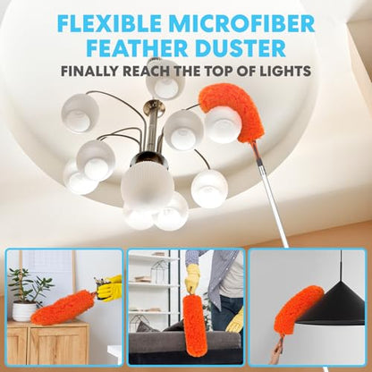 Simpli-Magic 20 Foot High Ceiling Duster Kit with 5-12ft Heavy Duty Extension Pole,High Reach Duster for Cleaning,Microfiber Feather Duster,Cobweb & Ceiling Fan Duster,Window Squeegee & Cleaner,Orange - color: Orange