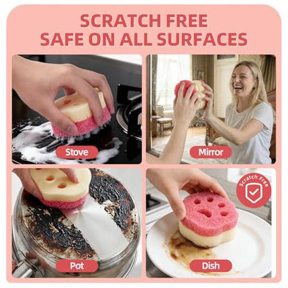 Cleangor 4pcs Scrub Sponges, Dual-Sided Temperature-Controlled Dish Sponges, Scratch-Free, Easy to Clean, Kitchen Cleaning Sponges for Tough Stains, Delicate Surfaces, Glassware, Cookware, Appliances