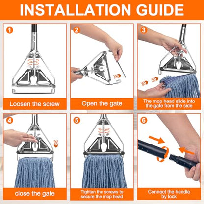 KeFanta 60" Metal Mop Handle Commercial Heavy Duty, Quick Change Industrial Mop Stick Replacemet,Side Gate Mops Head Replacement Holder for Floor Cleaning - style: 1 Pack Mop Handle
