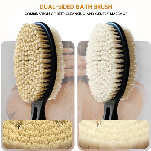 Gobiteli Back Scrubber with Soft and Stiff Bristles, 17''-25'' Long Handle Dual-Sided Shower Brush for Body for Deep Cleaning