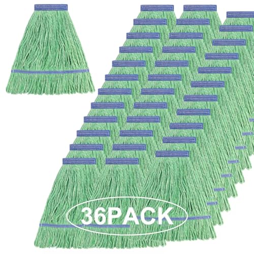 Matthew Cleaning Heavy Duty Mop Head Commercial Replacement for General and Floor Cleaning , Wet Industrial Blue Cotton Looped End String Head Refill (Case of 36) Green - color: Green, size: 36 Count