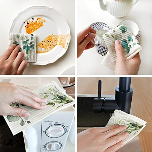 6 Pieces Swedish Kitchen Dishcloths Green Eucalyptus Cleaning Cloths Reusable Absorbent Sponge Cloths Dish Quick Drying Washable Cleaning for Kitchen,Washing,Hand, Counter Wipes - color: Green