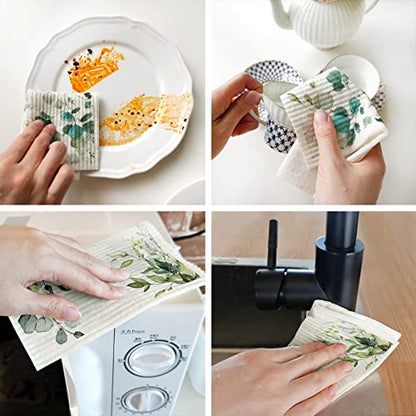 6 Pieces Swedish Kitchen Dishcloths Green Eucalyptus Cleaning Cloths Reusable Absorbent Sponge Cloths Dish Quick Drying Washable Cleaning for Kitchen,Washing,Hand, Counter Wipes - color: Green