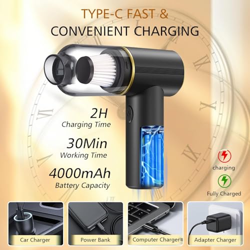 JONEME Portable Car Vacuum Cleaner High Power 12000PA,6 in 1 Hand Held Vacuum Cordless Rechargeable Air Blower & Pump & Air Duster,Small Mini Handheld Vacuum for Car,Home,Office,Pet Hair