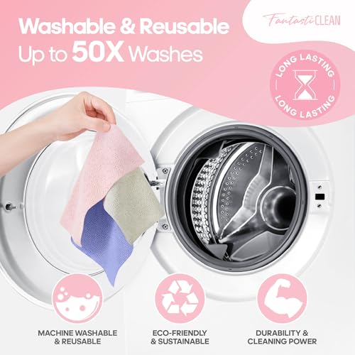 Fantasticlean Microfiber Cleaning Cloth Roll 4 Rolls 240 Pack, Tear Away Paperless Towels, 8" x 8", Reusable Washable Rags, House Kitchen, Pet, Office, Indoor Outdoor, Portable (2Pink 2Light-Purple) - color: 2pink 2light-purple
