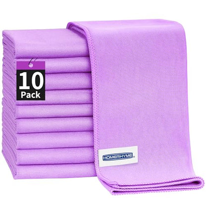 Microfiber Cleaning Cloth - 10 Pack Glasses Cleaning Cloth, 16" x 14" Window Cleaning Rags, Streak Free Lint Free Polishing Cloths Wipes for Eye Glass, Stainless Steel, Windshield, Purple - color: Purple, size: 16" x 14"