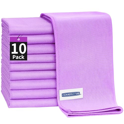 Microfiber Cleaning Cloth - 10 Pack Glasses Cleaning Cloth, 16" x 14" Window Cleaning Rags, Streak Free Lint Free Polishing Cloths Wipes for Eye Glass, Stainless Steel, Windshield, Purple - color: Purple, size: 16" x 14"