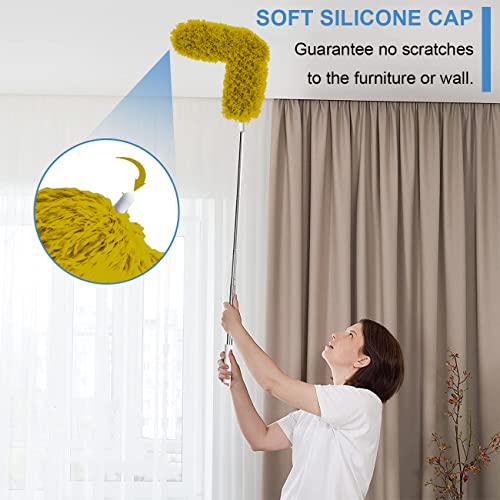 Upgraded Dusters for Cleaning (6pcs), Ceiling Fan Duster with 100" Thickened Extension Pole, Extendable Long Microfiber Duster for High Ceilings, Reusable & Washable Dusting Wand by OOSOFITT - color: Yellow