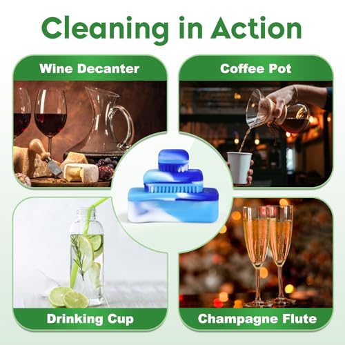 Magnetic Glass Cleaner Kit - Reusable Pipe Cleaning Tool Deep Cleans Hard-to-Reach Stains Two Silicone Brush with Handle Design Versatile for Glassware, Ceramic Surfaces, Blue - color: Blue