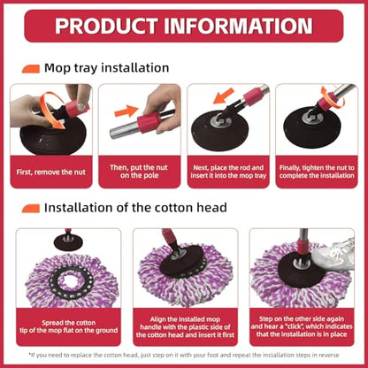 Spin Mop Replacement Handle 360 Degree Spin Mop Pole Handle Replacement Rotating Telescopic Stick for Mop Head, Ideal for Home and Household Cleaning - color: Red, style: Plastic Disc