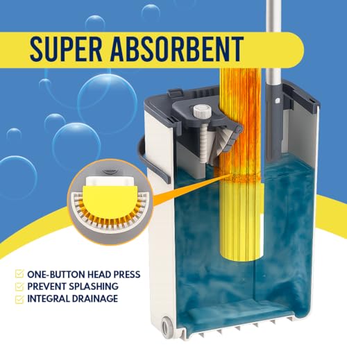 The Cleaning Magic Towel Mop and Bucket Set, 56-Inch Pole, Two Mop Head Refills, PVA Mop & Bucket Cleaning System - Hands Free Floor Mop and Bucket - Floor Mop for Laminate, Hardwood, Tiles