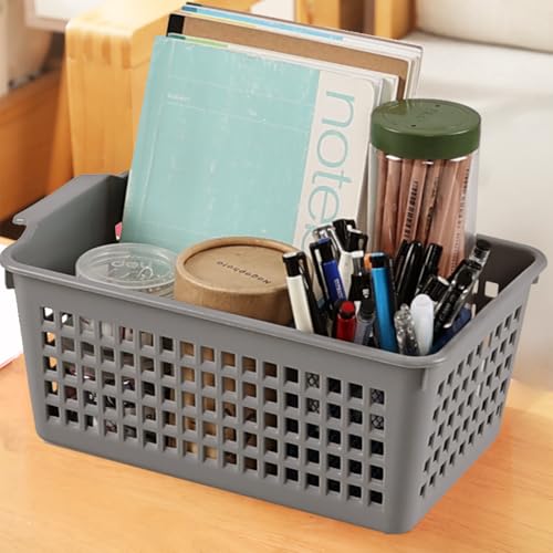 6 Packs Plastic Small Storage Basket, Grey Storage Basket Bins