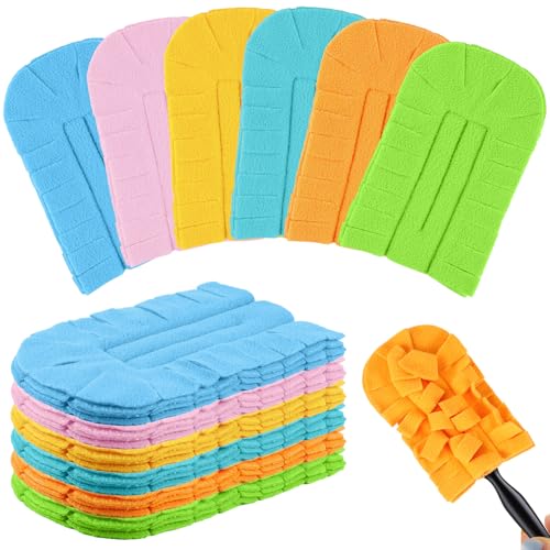 Zubebe 12 Pcs Duster Refill Reusable Fleece Duster Refills Feather Flat Dusters Multi Surface Washable Cleaning Pads Tools for Home, Blinds, Car, Pet, Furniture, Fans (Candy Color) - color: Candy Color