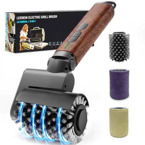 Leebein Electric Grill Brush for Outdoor, 2026 TikTok BBQ Grill Cleaner with 3 Heads, 3-Speed & Angle Adjust Cordless Rotary Grill Brush, 150Mins Runtime Grill Cleaning Brush for Barbecue Grates - color: Brown Wood
