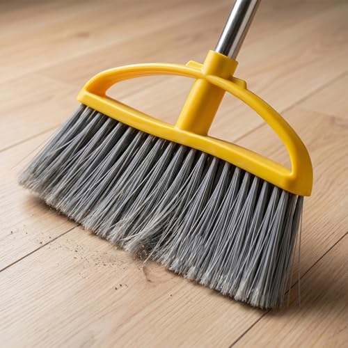 Long Handle Heavy Duty Broom and Dustpan Set, Outdoor and Commercial Upright Dustpan and Brush for Restaurant Garage Garden Yard Office, Yellow - color: Yellow