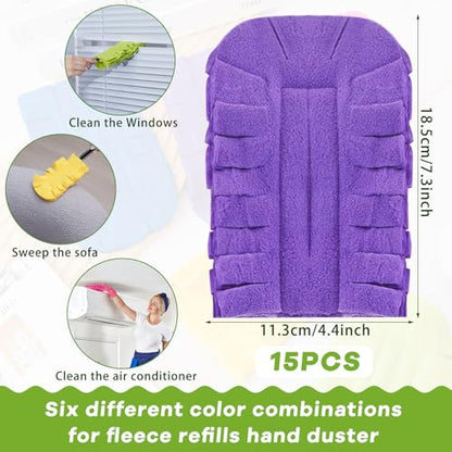 Zubebe 15 Pcs Duster Refill Reusable Fleece Duster Refills Feather Flat Dusters Multi Surface Washable Cleaning Pads Tools for Home, Blinds, Car, Pet, Furniture, Fans (Dark Color) - color: Dark Color