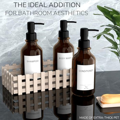 Modern Shampoo and Conditioner Dispenser - Shower Soap Dispenser Wall Mounted - 3-Pack 16 oz Plastic Amber Bottles with Black Pumps - Stylish Shampoo Dispenser, Shower Dispenser 3 Chamber No Drill - color: Amber