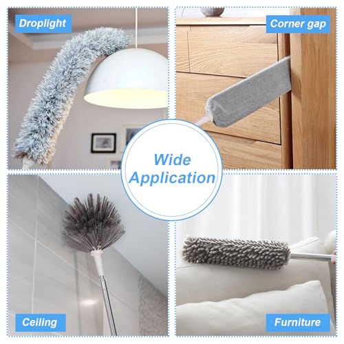 Duster for Cleaning 5-in-1 Kit, 100 Inches Duster with Extension Pole, Extendable Duster, Microfiber Feather Duster, Cobweb Dusters for High Ceilings, Furniture, Blinds, Wall- Grey - color: Gray