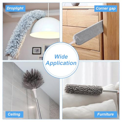 Duster for Cleaning 5-in-1 Kit, 100 Inches Duster with Extension Pole, Extendable Duster, Microfiber Feather Duster, Cobweb Dusters for High Ceilings, Furniture, Blinds, Wall- Grey - color: Gray