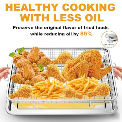 2 Pack Air Fryer Basket for Oven, Large Air Fryer Basket and Tray Stainless Steel Oven Air Fryer Pan Rack for Cooking Baking and Broiling,15.7"x11.8" & 12.8"x9.6" - size: Large-2 Pack-15.7"x11.8"/12.8"x9.6"