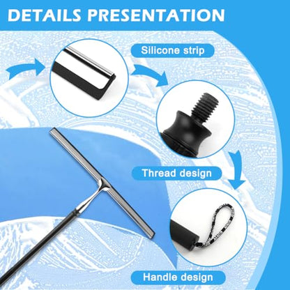Shower Squeegee with Long Handle, 17-60" Telescopic Window Squeegee with Streak-Free Silicone Blade, Adjustable Cleaning Tool for Glass Doors, Shower Walls, Tile, Car Windshield