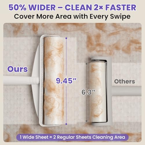 9.45” Large Surface Lint Roller: DELOMO Extra-Wide Sticky Roller for Pet Hair - Cleans Faster on Couches, Beds, Carpets, Clothing, Furniture & Car Seats - 450 Sheets Total - Ideal for Pet Homes - size: F: Large Surface Lint Roller (Wide: 9.45 in)