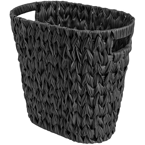 GRANNY SAYS Wicker Waste Basket, Waterproof Bathroom Trash Can, Decorative Boho Waste Baskets with Handles, Waste Basket for Bedroom, Office, 15 Liters/4 Gallons - color: Black, size: Rectangular - 13"L x 7½"W x 12¼"H