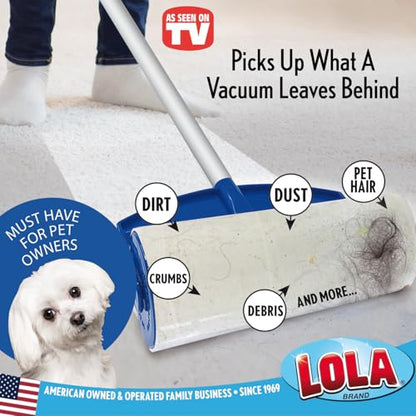 LOLA Rola PET Hair Remover Sticky Mop, Giant Floor Lint Roller, 9" x 3.5", Aluminum Handle, Largest Head, Traps Hair, Dust, Dirt, Extra Sticky Sheets - size: 1 Set, style: Mop 4-Pc Aluminum Handle