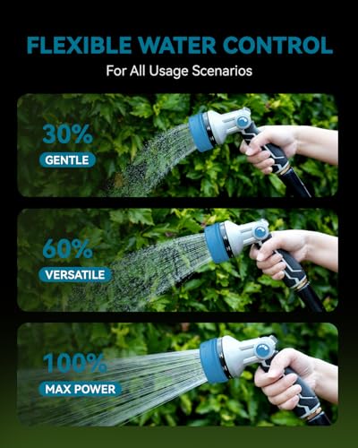 RAINPOINT Full-Metal Garden Hose Nozzle, Heavy Duty Water Hose Nozzle Sprayer With 10 Adjustable Patterns & High Flow,Thumb Control For Flow Adjustment, Ideal For Watering, Washing, Cleaning,Blue - color: Blue
