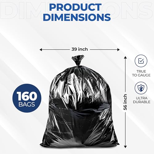 55 Gallon Large Trash Bags – 160 Mega Pack – 20 Micron Black Contractor Garbage Bags | Heavy Duty Lawn Leaf Yard Waste Bags | 55-60 Gallon Extra Large Construction Industrial Plastic Trash Can Liners - size: 1 Count (Pack of 160)