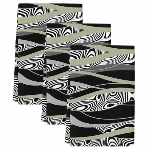 Sage Green Black Stripes Kitchen Towels Set of 3,Absorbent Microfiber Soft Dish Hand Tea Bath Towel,Grey Abstract Gradient Striped Quick Dry Cleaning Cloth Washclothes for Bathroom Hotel Spa 18"x28" - color: Green, size: 3 PCS-18 x 28in
