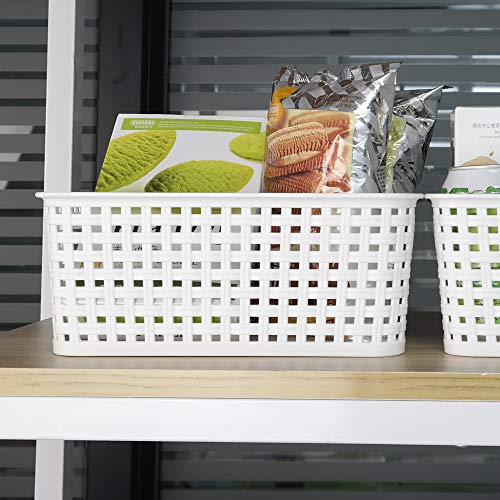 Kiddream Set of 6 Plastic Weave Storage Basket Pantry Organizing Bin (white) - color: white