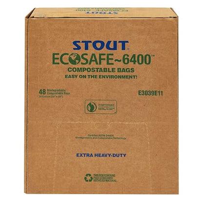 Stout by Envision Compostable Trash Bags, 13 Gallon 24" x 30", 45 Bags Per Case, ASTM6400, Green Bags, Made in America (E2430E85)
