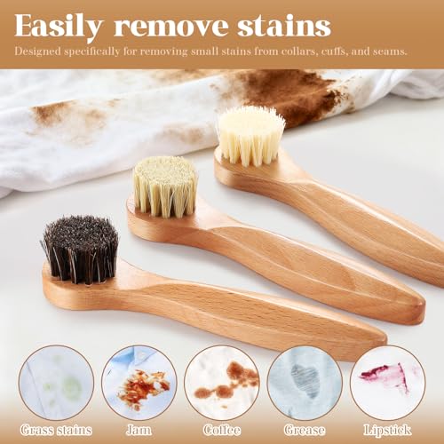 3 Pcs Wooden Laundry Stain Brush Stain Remover Dauber Brushes with Round Head Boar Bristle Small Stain Brush for Clothes for Scrubbing Stains from Furniture Fabric Leather(Style A) - style: Style A
