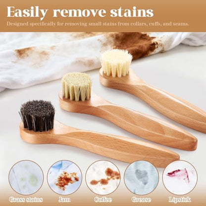 3 Pcs Wooden Laundry Stain Brush Stain Remover Dauber Brushes with Round Head Boar Bristle Small Stain Brush for Clothes for Scrubbing Stains from Furniture Fabric Leather(Style A) - style: Style A
