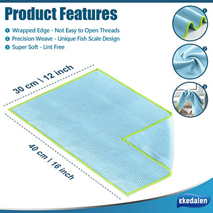Microfiber Cleaning Cloth Lint Free Glass Cleaner Window Polishing Streak Free Miracle Easy Clean Rag Reusable for Mirror Kitchen Dish Auto Detailing,Pack of 8, 12'' x 16'', Blue and Grey - color: Blue and Grey, 12 X 16 Inch