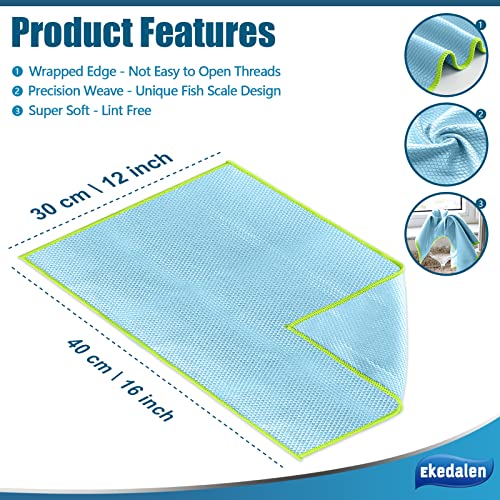 Microfiber Cleaning Cloth Lint Free Glass Cleaner Window Polishing Streak Free Miracle Easy Clean Rag Reusable for Mirror Kitchen Dish Auto Detailing,Pack of 8, 12'' x 16'', Blue and Grey - color: Blue and Grey, 12 X 16 Inch