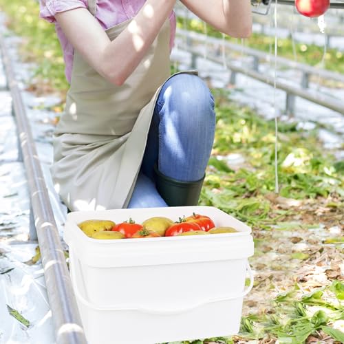 4 Pack 2.6 Gallon Small Buckets with Handle, Rectangular Food Grade Pail with Lid, White
