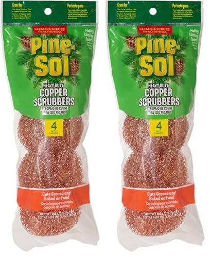 Pine-Sol Heavy-Duty Copper Scrubbers | Premium Scrub Sponges for Cast Iron, Stainless Steel, Oven Racks, Grills, 8 Pack - size: 8 Pack, style: Copper